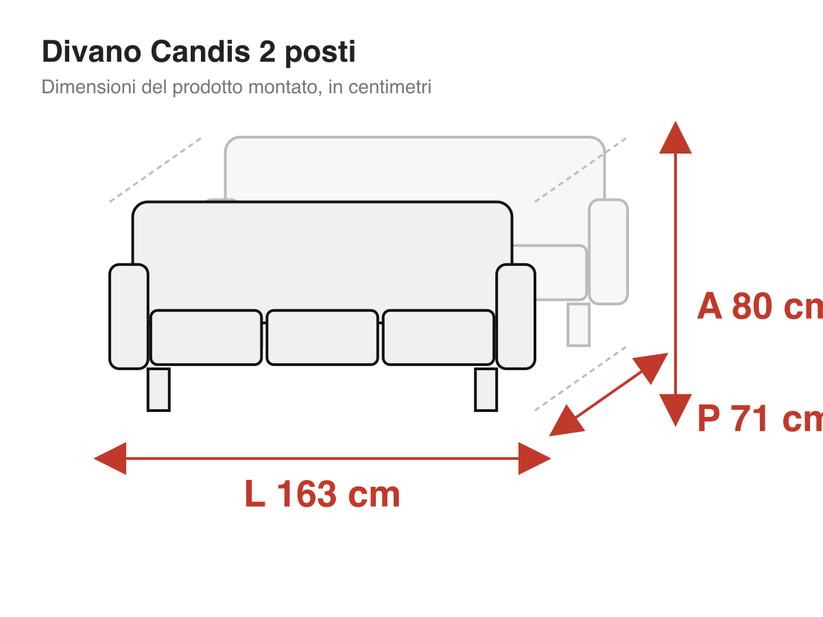 Divano Candis 2 posti: dimensioni