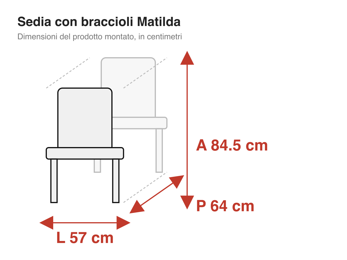 Sedia con braccioli Matilda: dimensioni