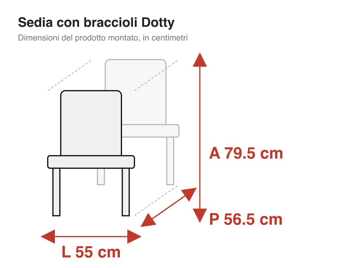 Sedia con braccioli Dotty: dimensioni