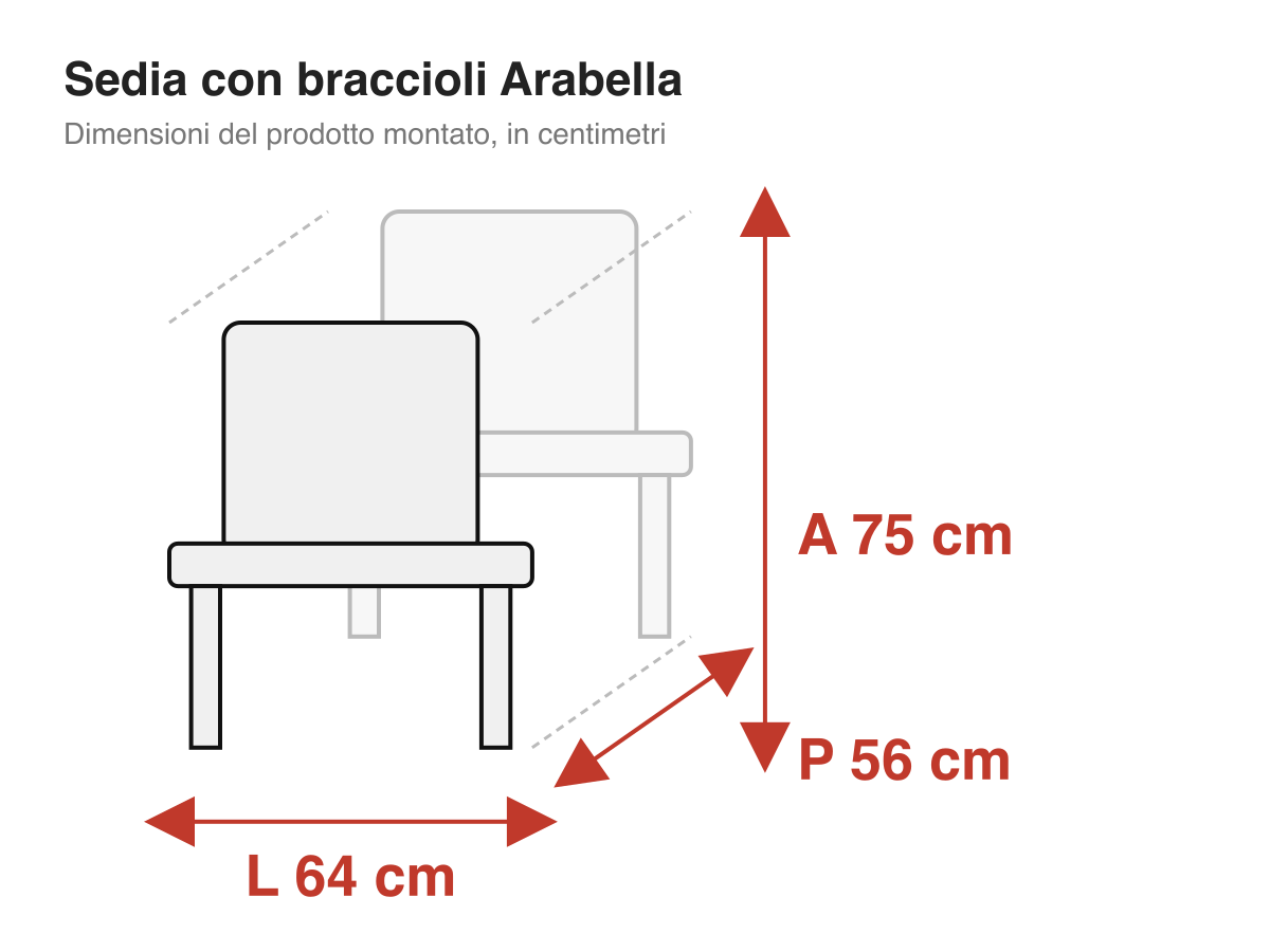Sedia con braccioli Arabella: dimensioni