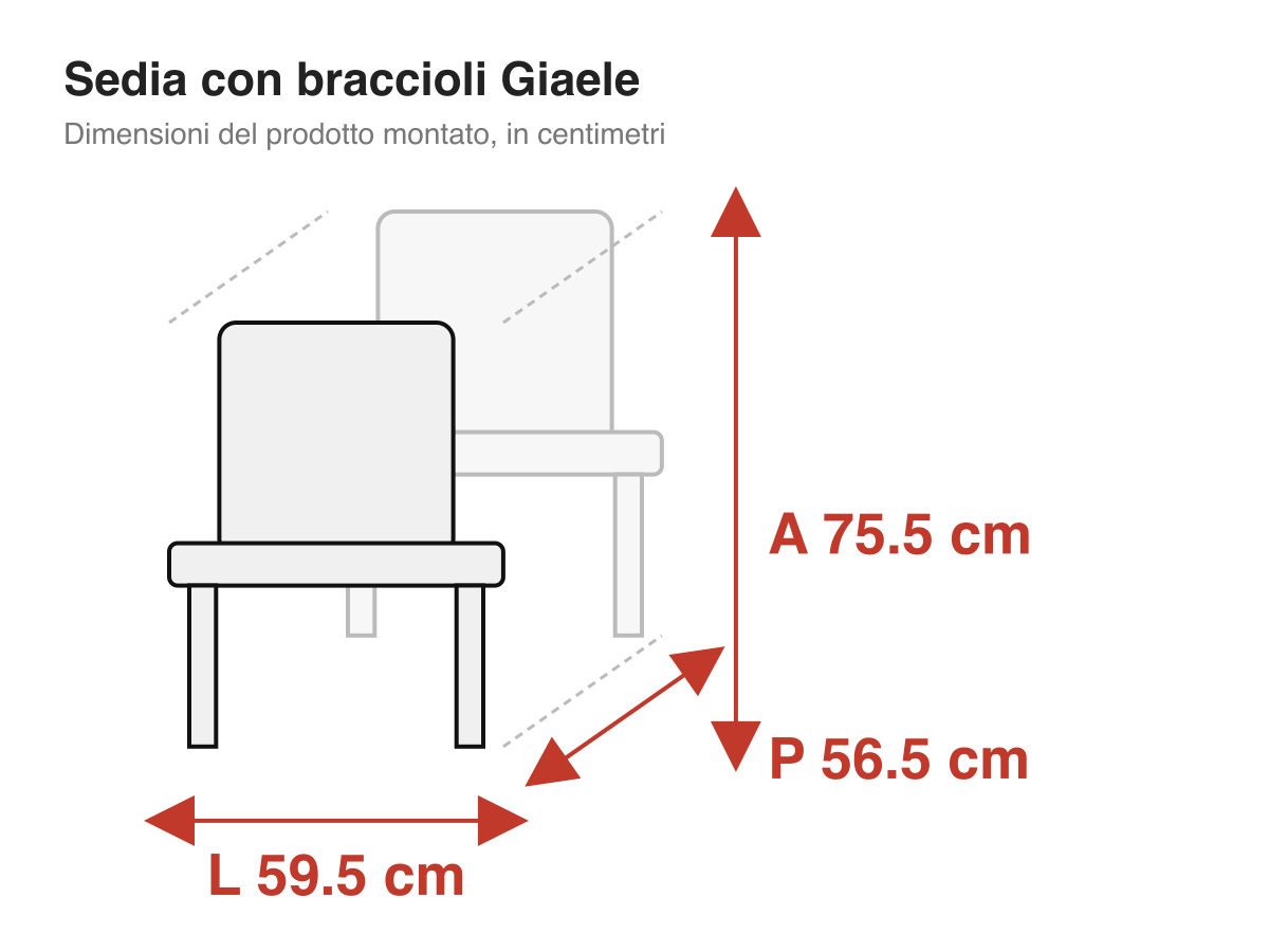 Sedia con braccioli Giaele: dimensioni
