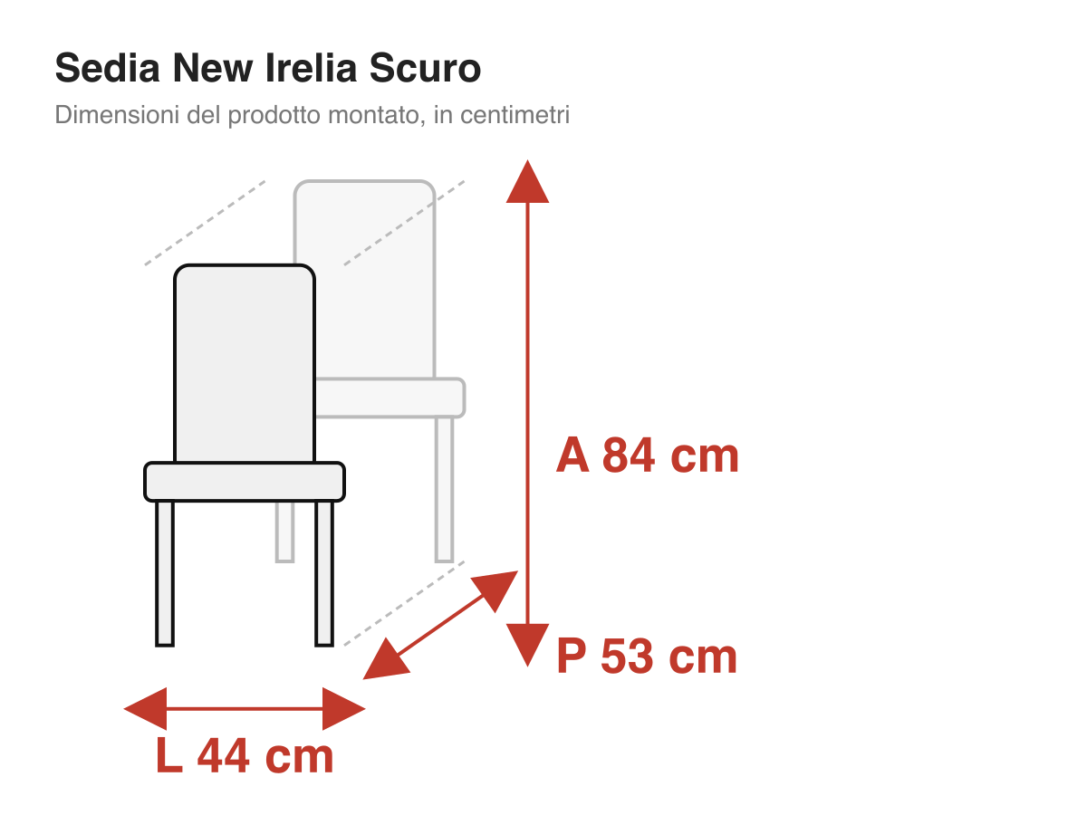 Sedia New Irelia Scuro: dimensioni