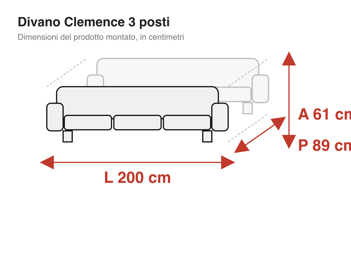 Divano Clemence 3 posti: dimensioni