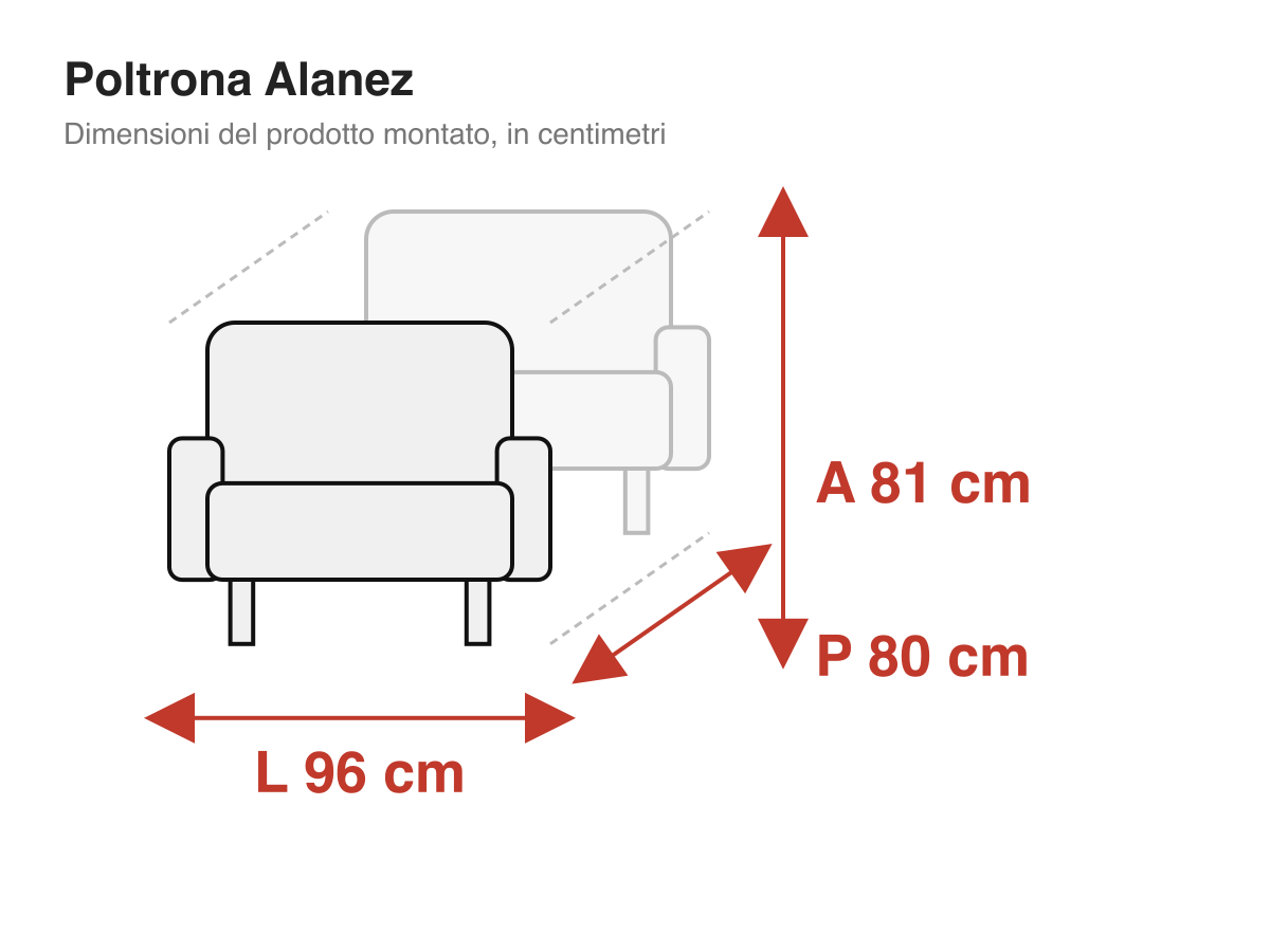 Poltrona Alanez: dimensioni