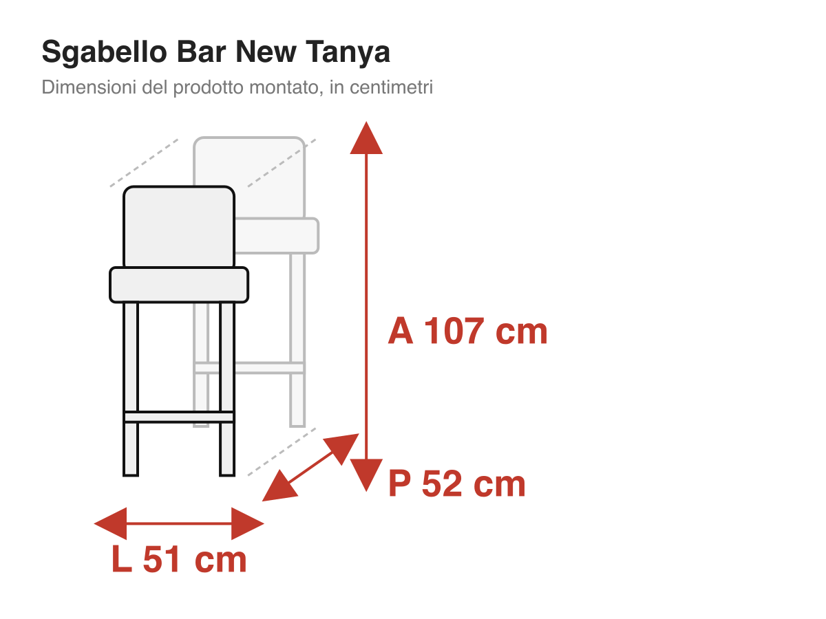 Sgabello Bar New Tanya: dimensioni