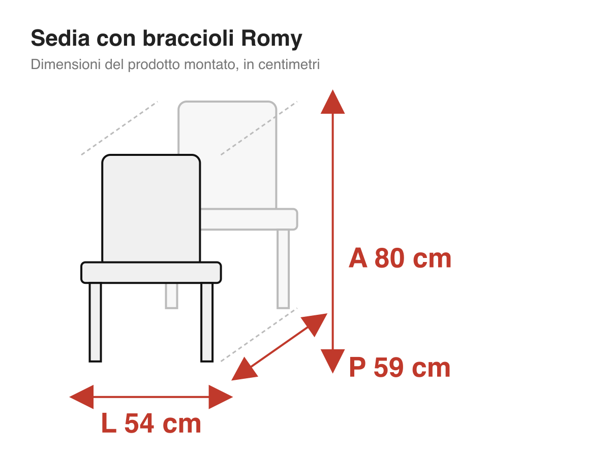 Sedia con braccioli Romy: dimensioni