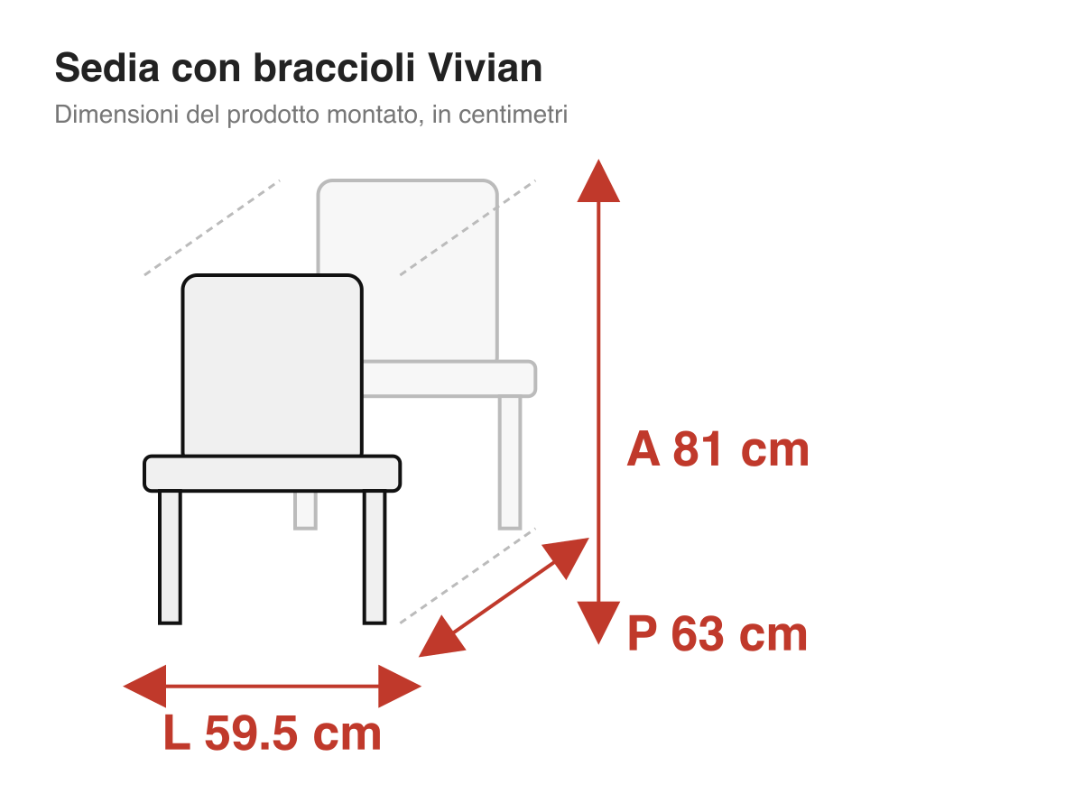 Sedia con braccioli Vivian: dimensioni