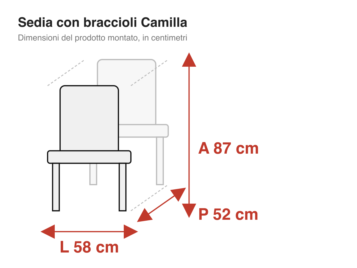 Sedia con braccioli Camilla: dimensioni