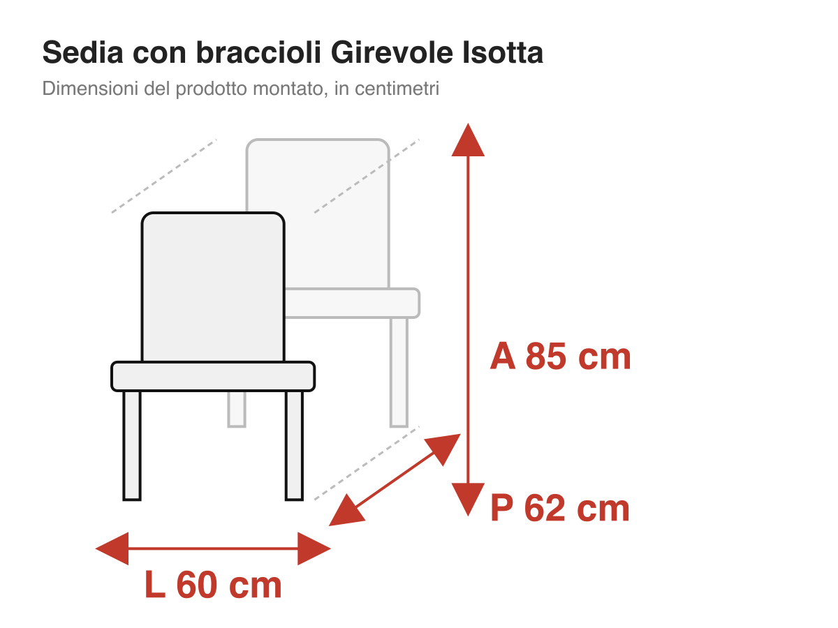 Sedia con braccioli Girevole Isotta: dimensioni