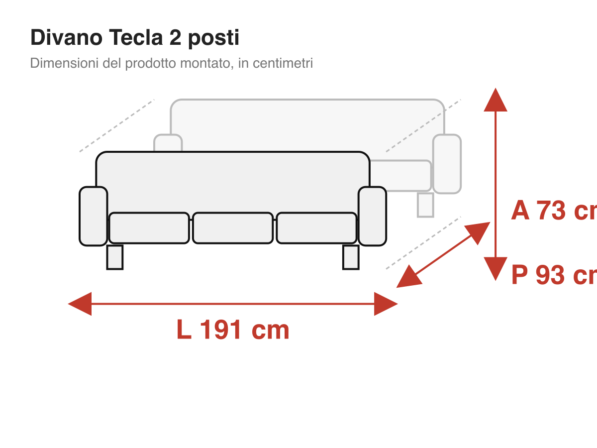 Divano Tecla 2 posti: dimensioni