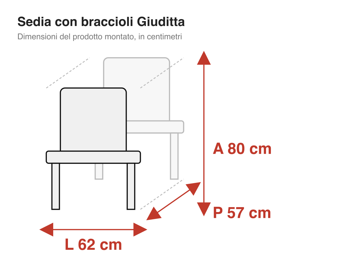 Sedia con braccioli Giuditta: dimensioni