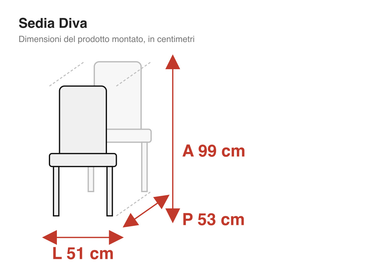 Sedia Diva: dimensioni
