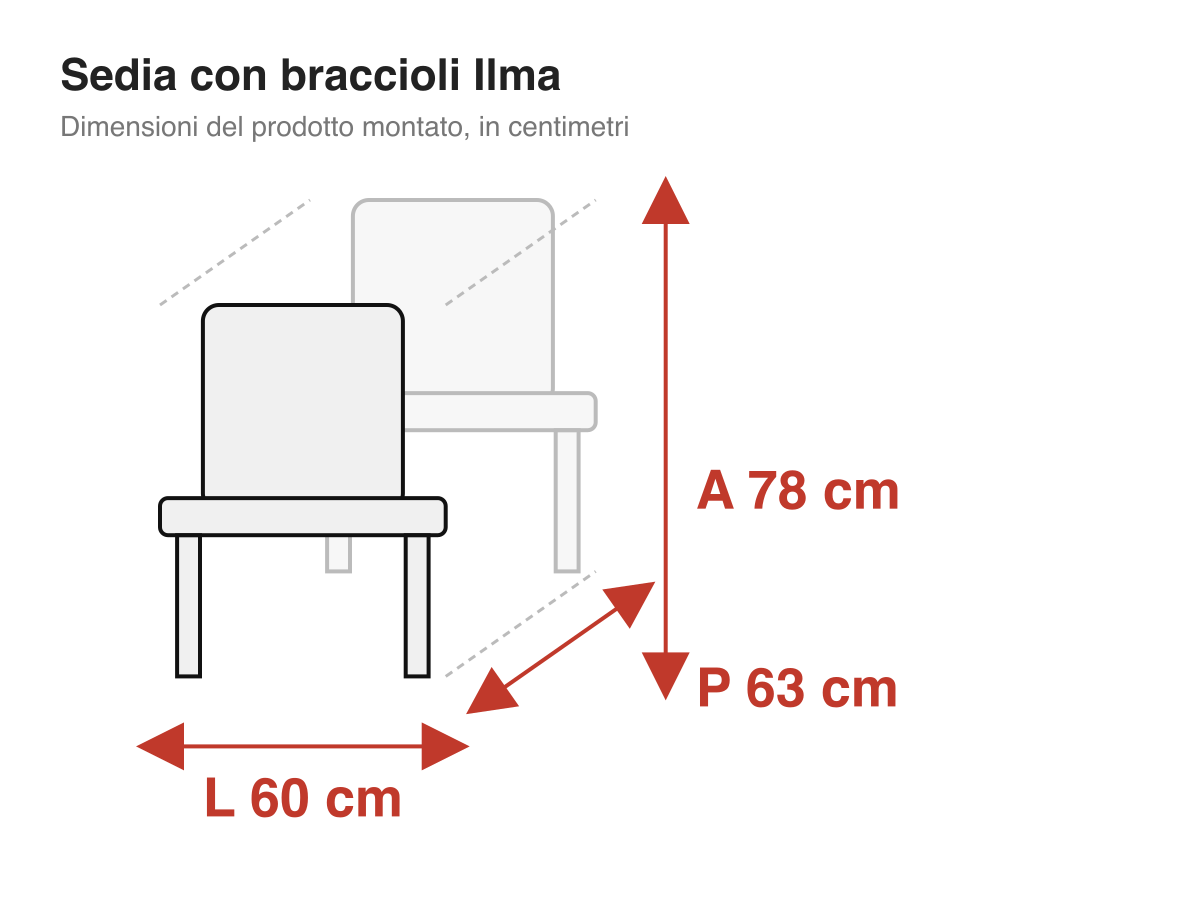 Sedia con braccioli Ilma: dimensioni