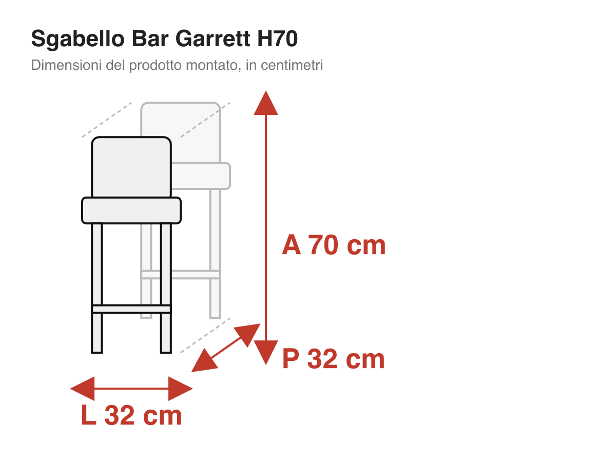 Sgabello Bar Garrett H70: dimensioni