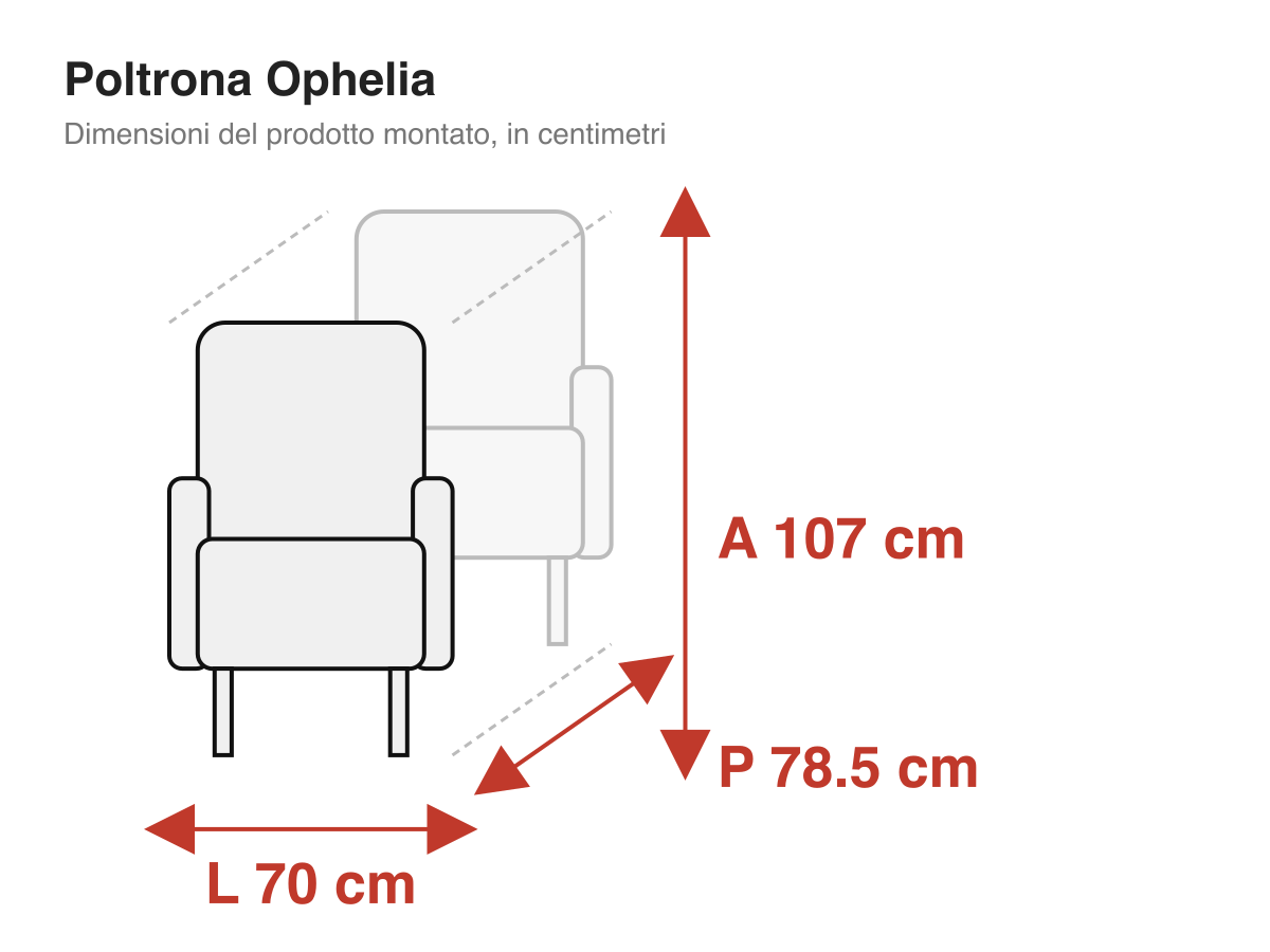 Poltrona Ophelia: dimensioni