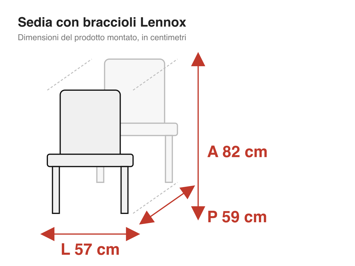 Sedia con braccioli Lennox: dimensioni