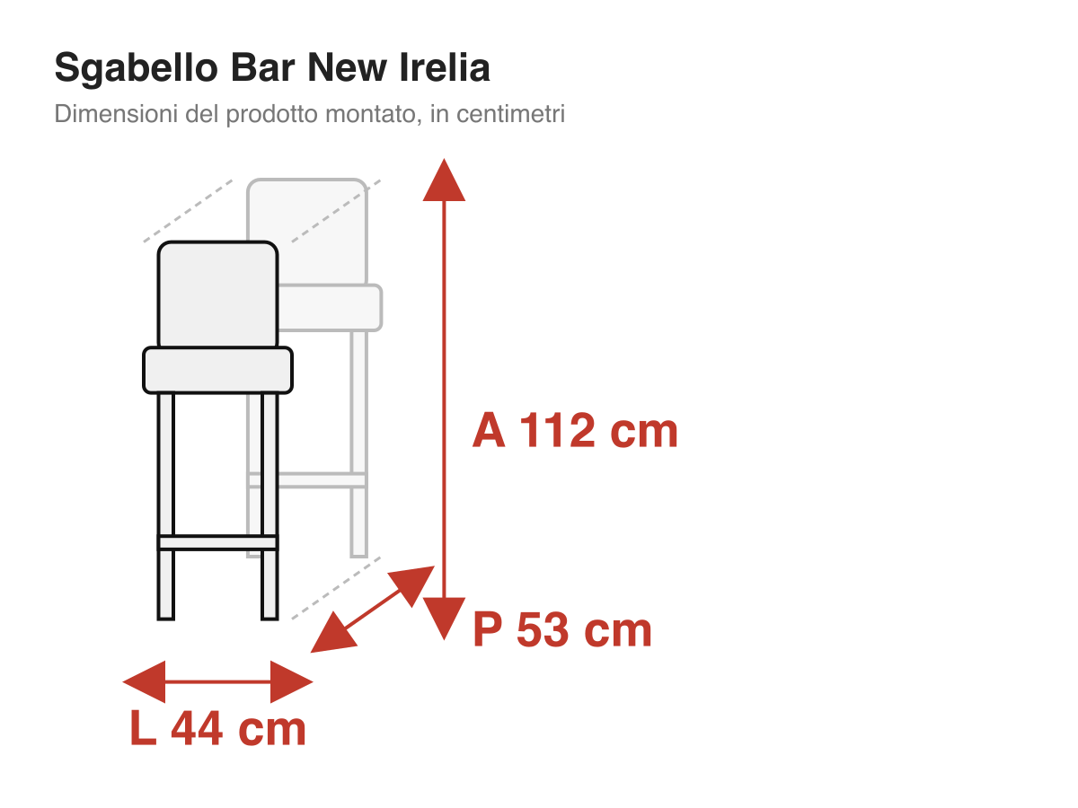 Sgabello Bar New Irelia: dimensioni