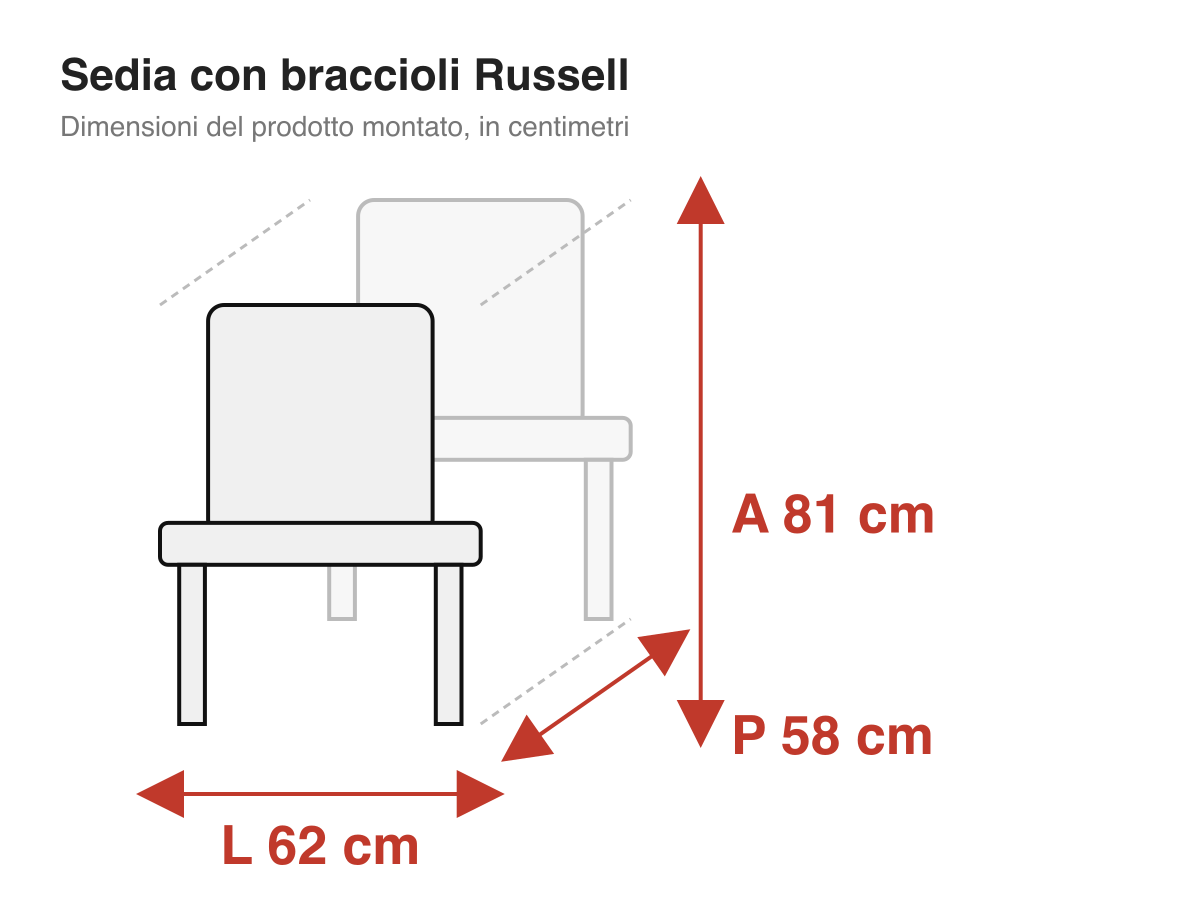 Sedia con braccioli Russell: dimensioni