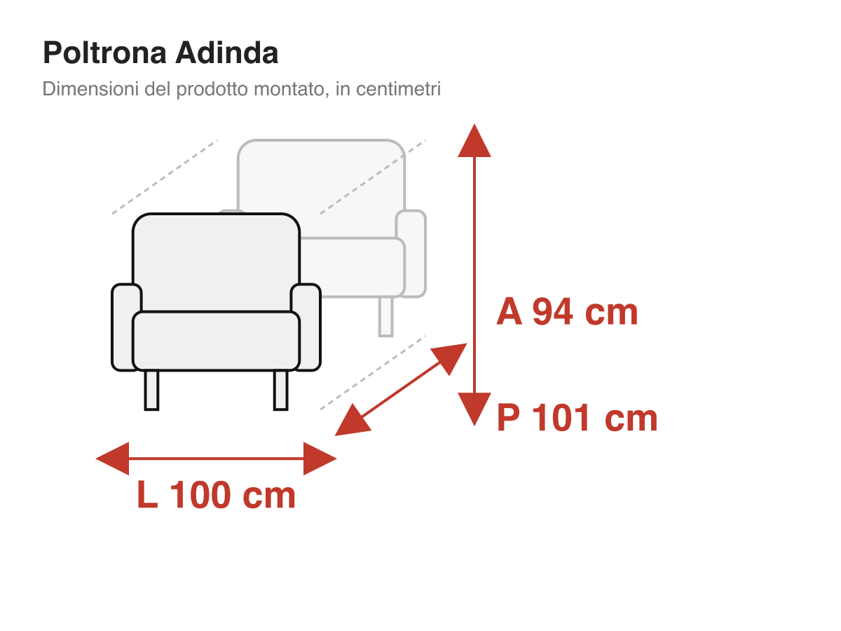 Poltrona Adinda: dimensioni