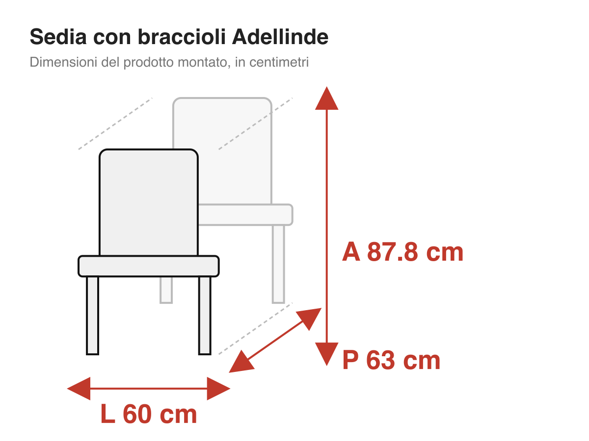 Sedia con braccioli Adellinde: dimensioni