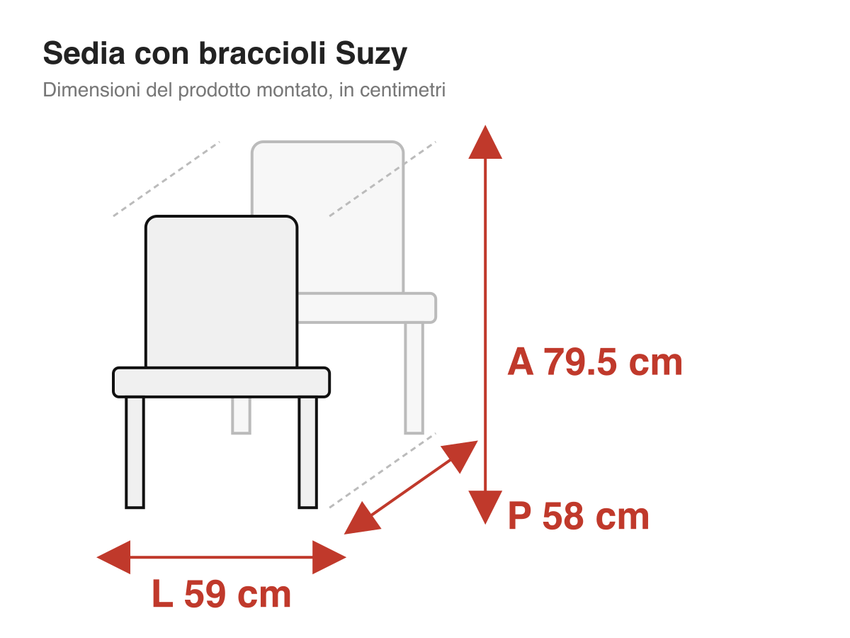 Sedia con braccioli Suzy: dimensioni