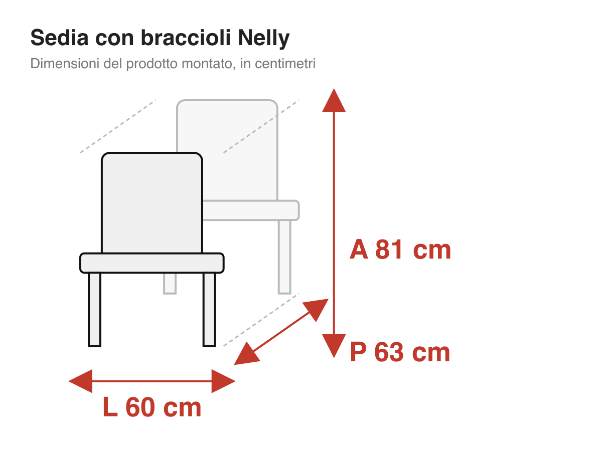 Sedia con braccioli Nelly: dimensioni