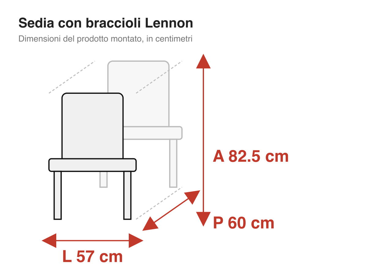Sedia con braccioli Lennon: dimensioni