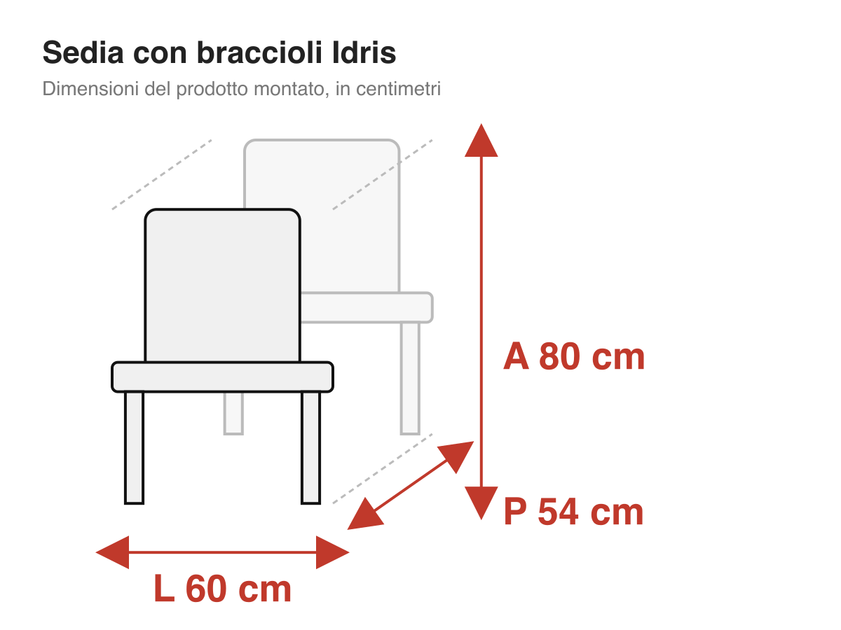 Sedia con braccioli Idris: dimensioni
