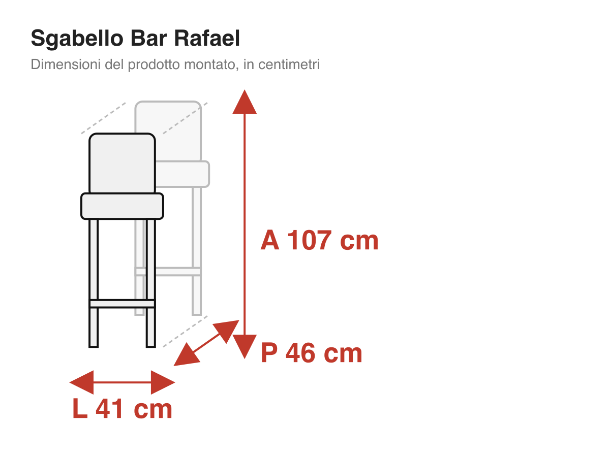 Sgabello Bar Rafael: dimensioni