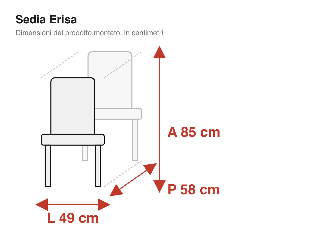 Sedia Erisa: dimensioni
