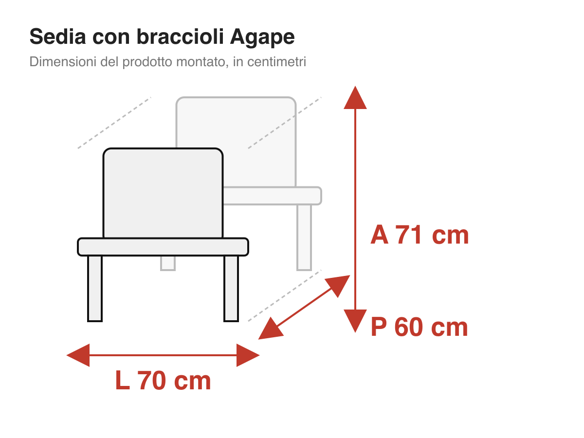 Sedia con braccioli Agape: dimensioni